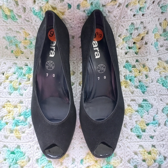 Ara Women's Black Suede Peep Toe Block Heels Size 9.5 US - Picture 3 of 13